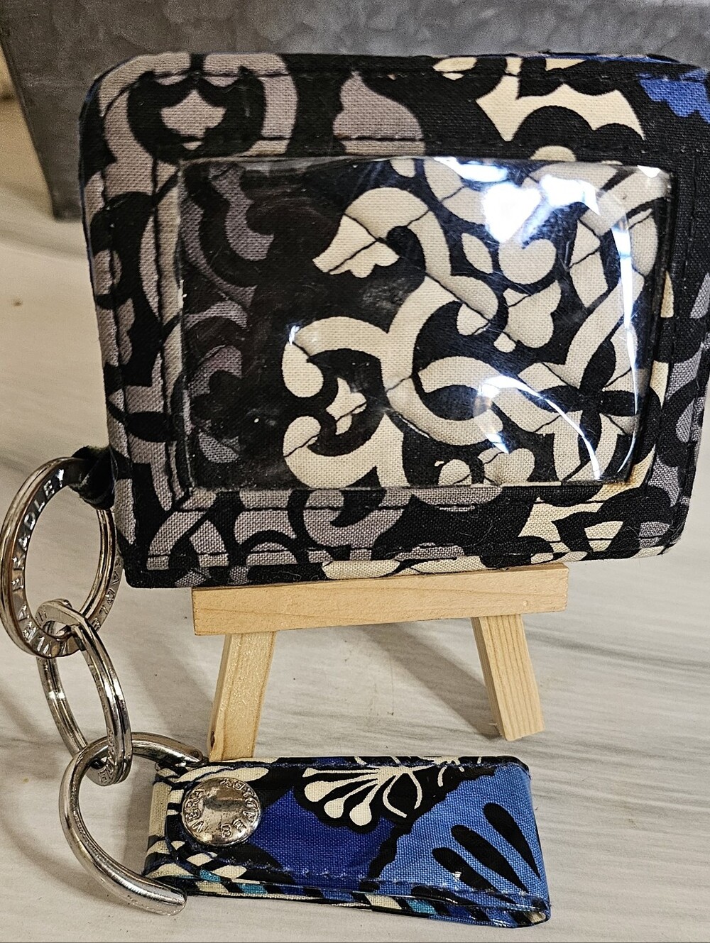 Vera Bradley Black Cream Blue Floral ID And Card Wallet